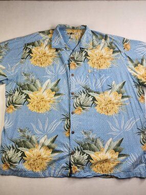 Joe Marlin Men's 3XLT Floral Hawaiian Blue Yellow Button Down Short Sleeve Shirt